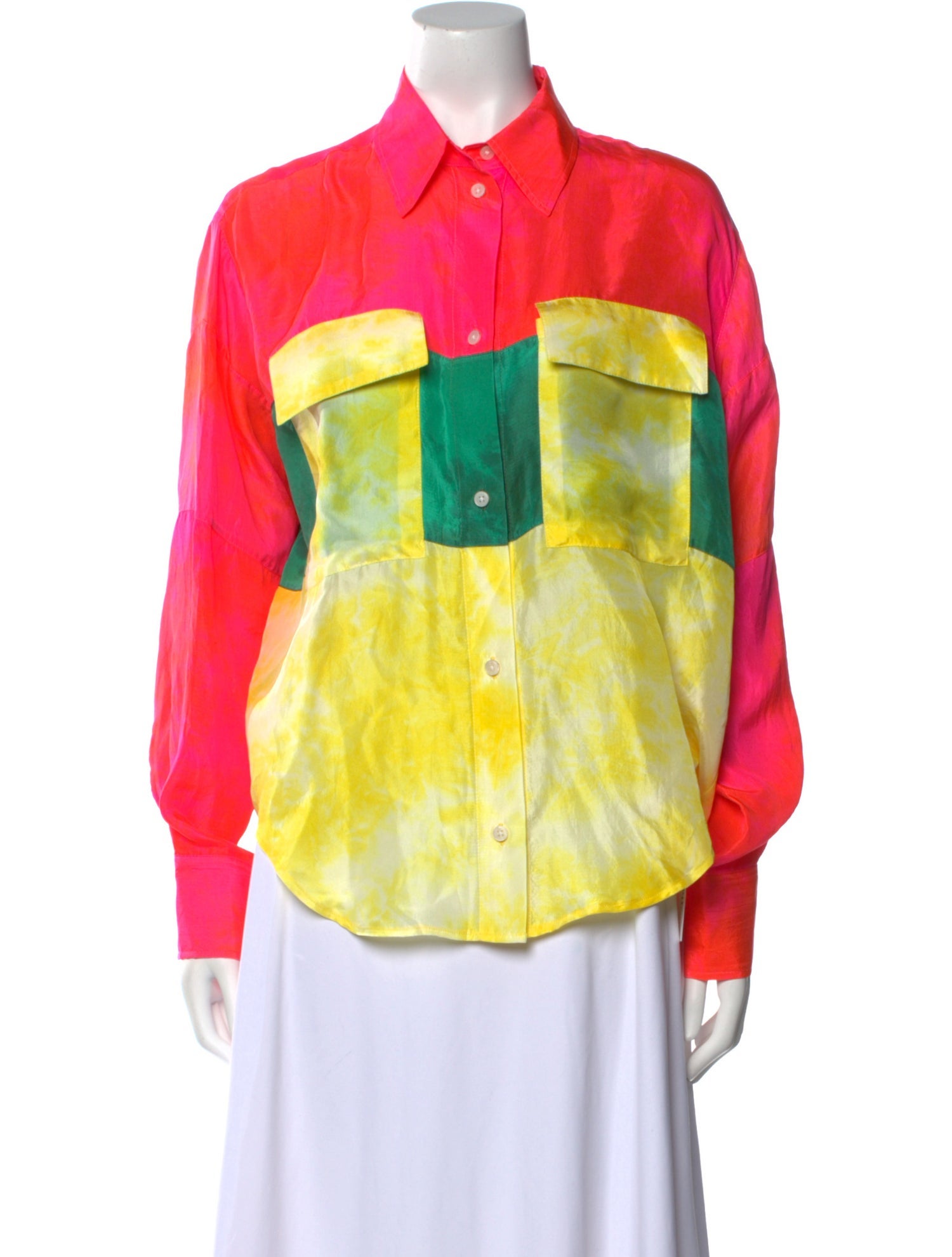 Rachel Comey Silk Colorblock Pattern Button-Up Top