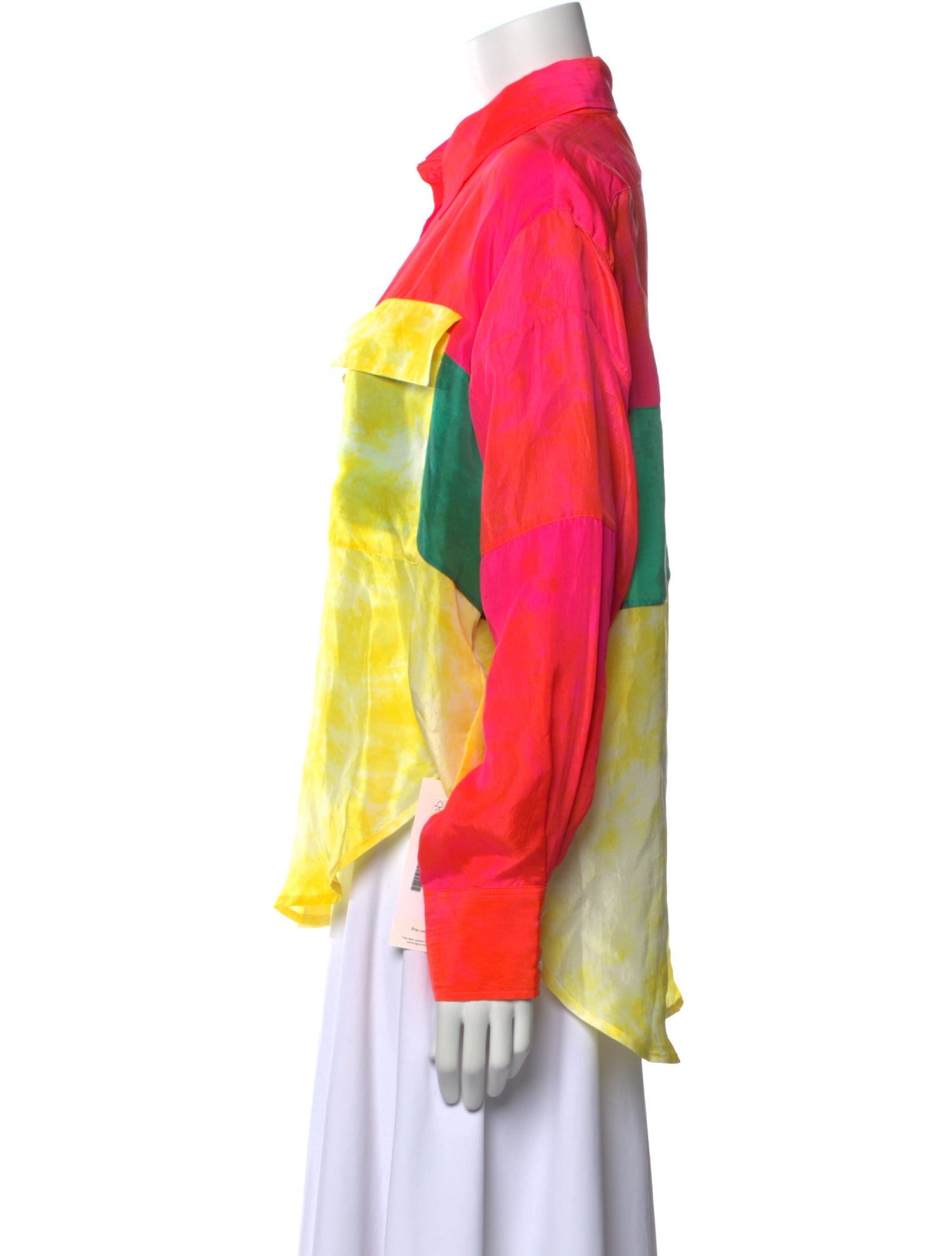 Rachel Comey Silk Colorblock Pattern Button-Up Top