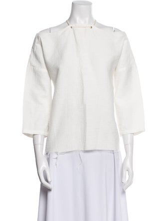 Rachel Comey Mock Neck Three-Quarter Sleeve Button-Up Top