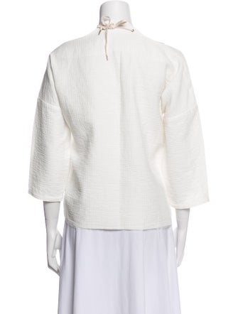 Rachel Comey Mock Neck Three-Quarter Sleeve Button-Up Top