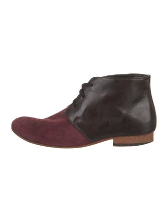 Rachel Comey Patent Leather Colorblock Pattern Lace-Up Boots
