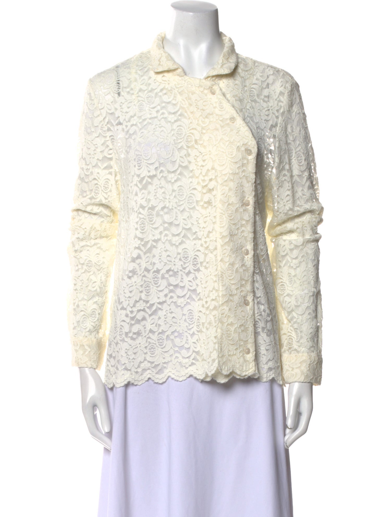 Rachel Comey Lace Pattern Mock Neck Button-Up Top