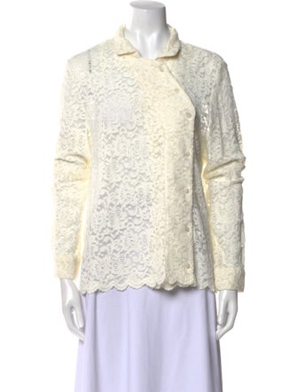 Rachel Comey Lace Pattern Mock Neck Button-Up Top