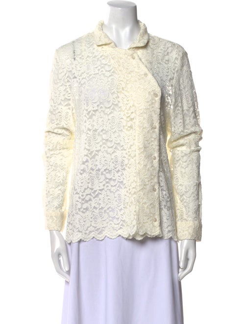 Rachel Comey Lace Pattern Mock Neck Button-Up Top