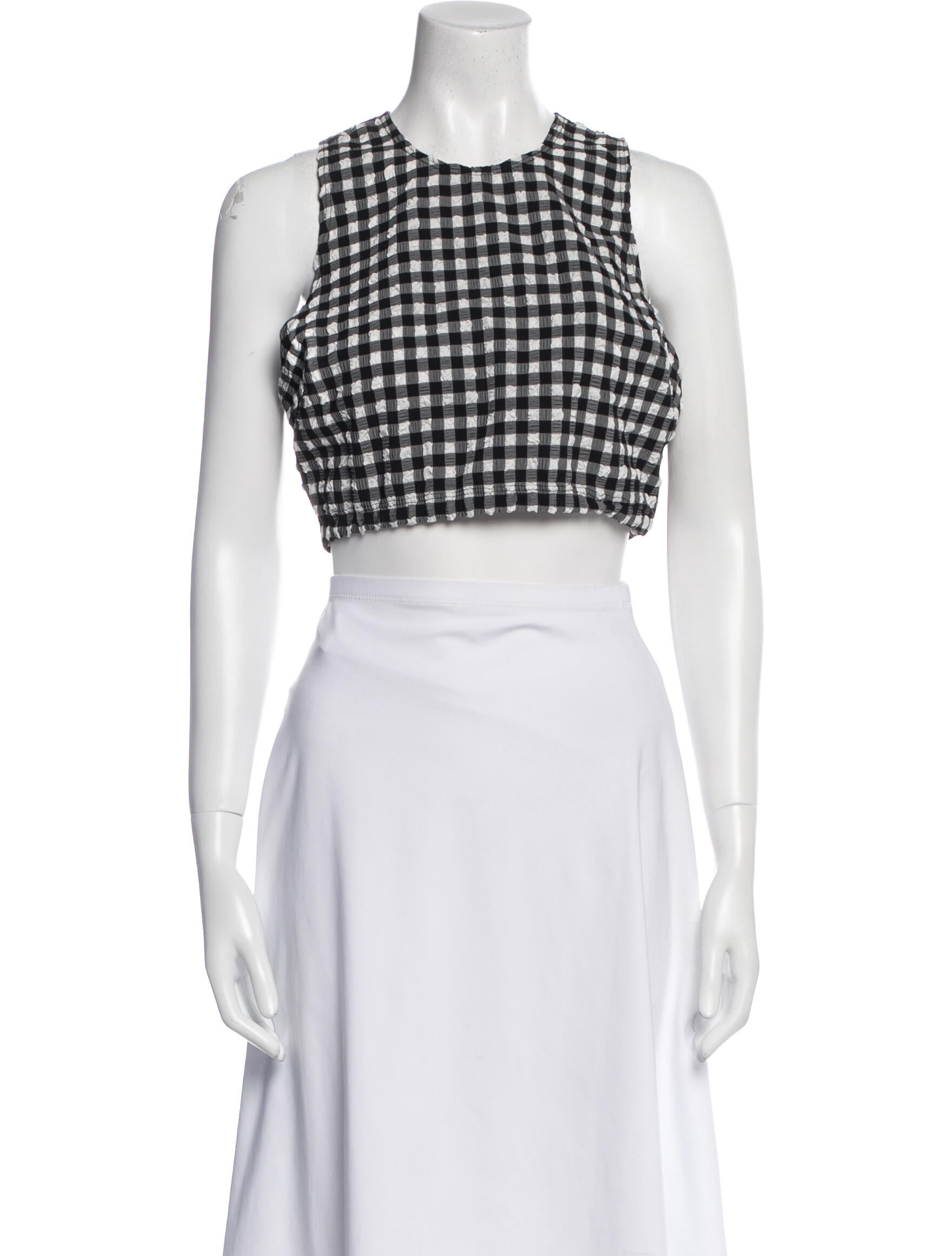 Rachel Comey Plaid Print Crew Neck Crop Top