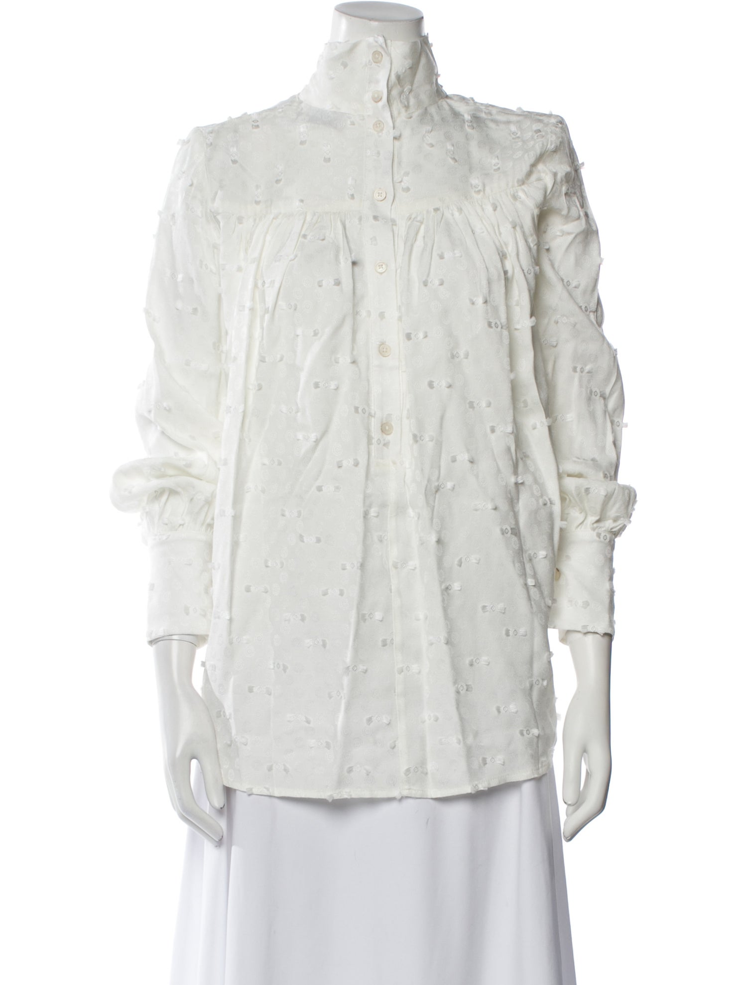 Rachel Comey Mock Neck Three-Quarter Sleeve Button-Up Top