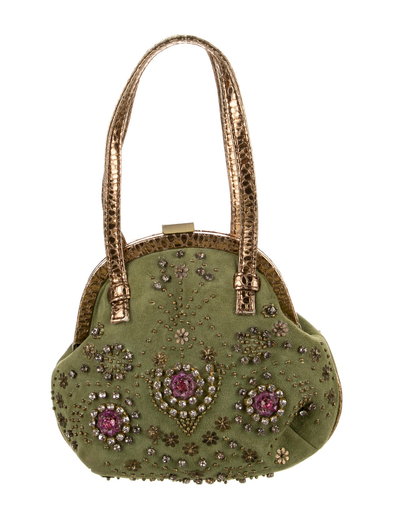 Rafe Crystal Embellished Suede Handle Bag Green Evening Bags, Handbags WRAFE20744 The RealReal