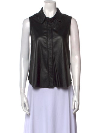 Rag & Bone Leather Sleeveless Button-Up Top