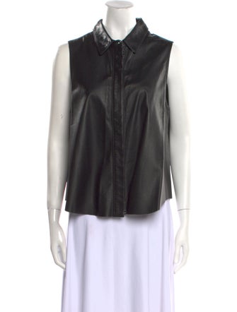 Rag & Bone Lamb Leather Short Sleeve Button-Up Top