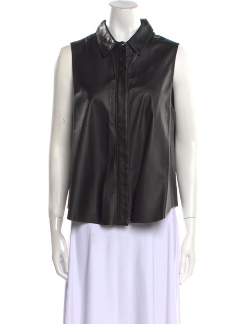 Rag & Bone Lamb Leather Short Sleeve Button-Up Top