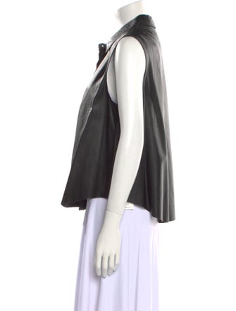 Rag & Bone Lamb Leather Short Sleeve Button-Up Top