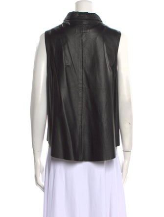 Rag & Bone Lamb Leather Short Sleeve Button-Up Top