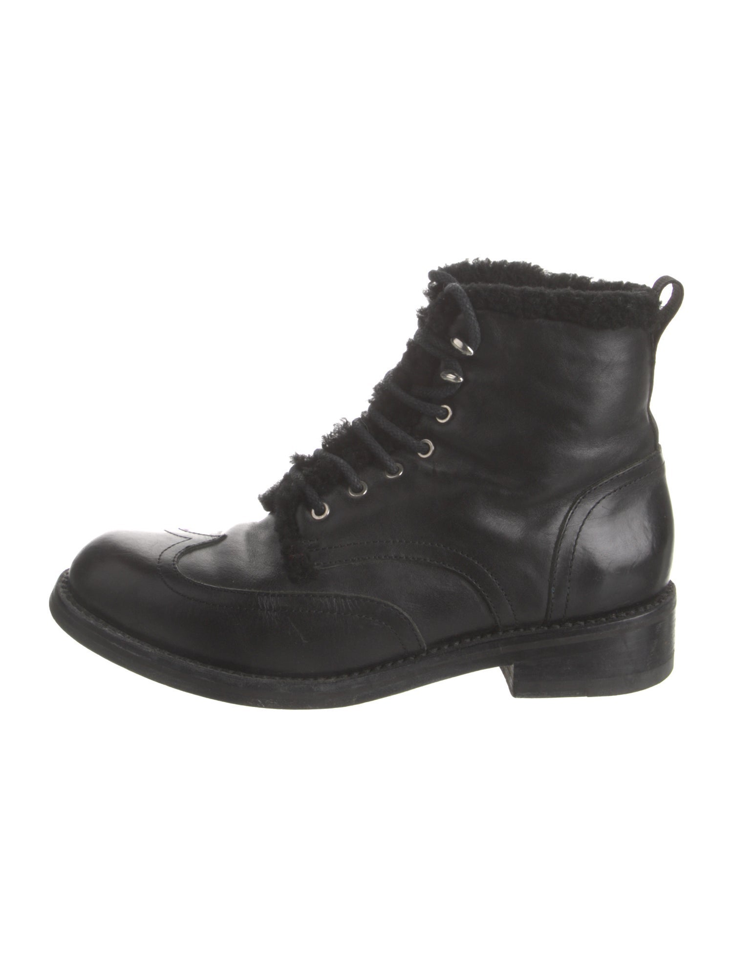 Rag & Bone Leather Fur Trim Combat Boots