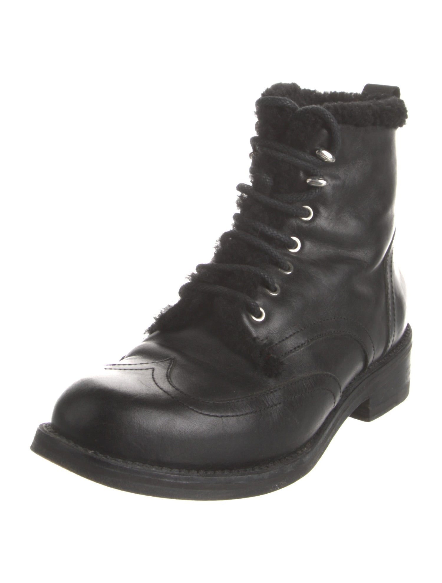 Rag & Bone Leather Fur Trim Combat Boots