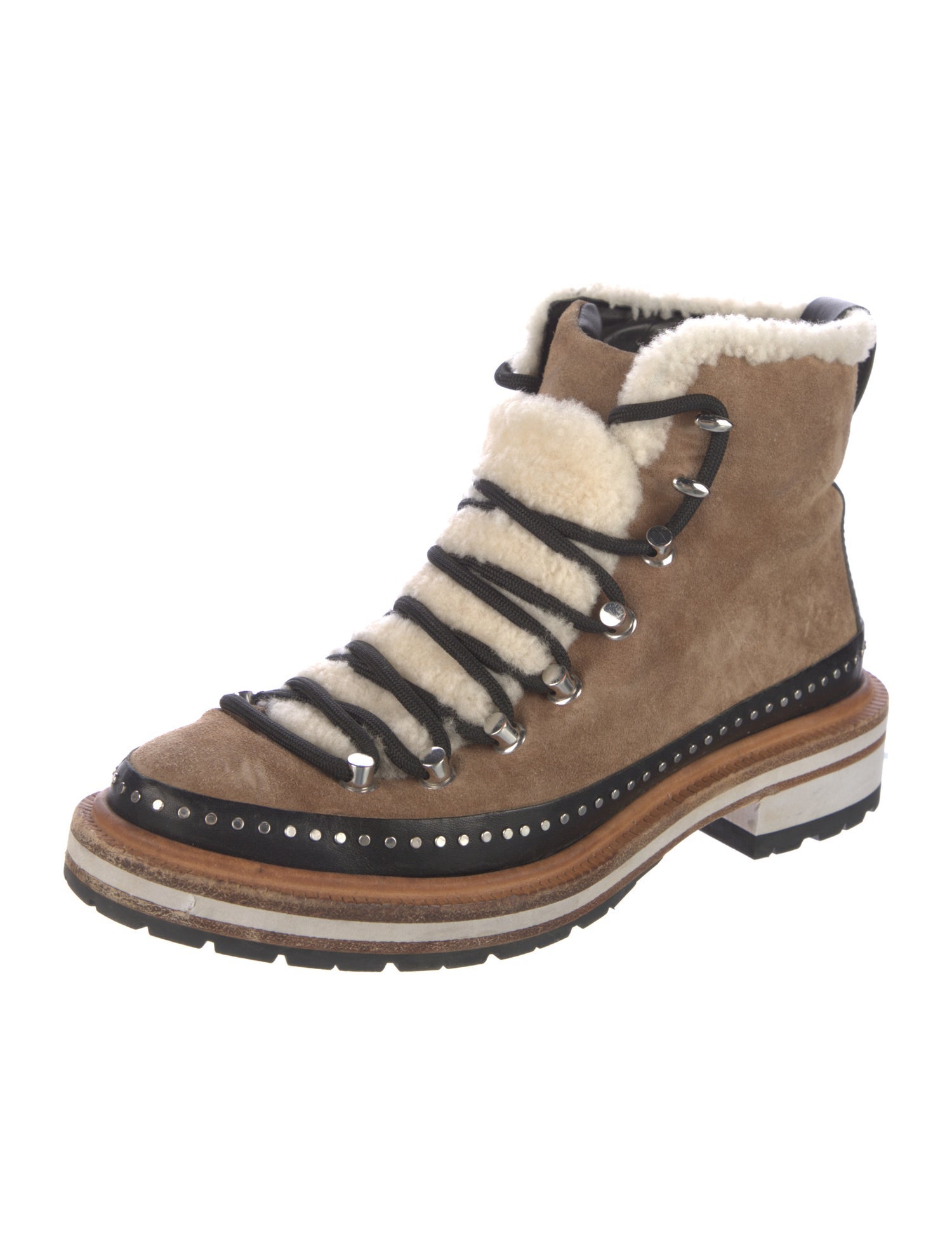 Rag & Bone Suede Fur Trim Lace-Up Boots