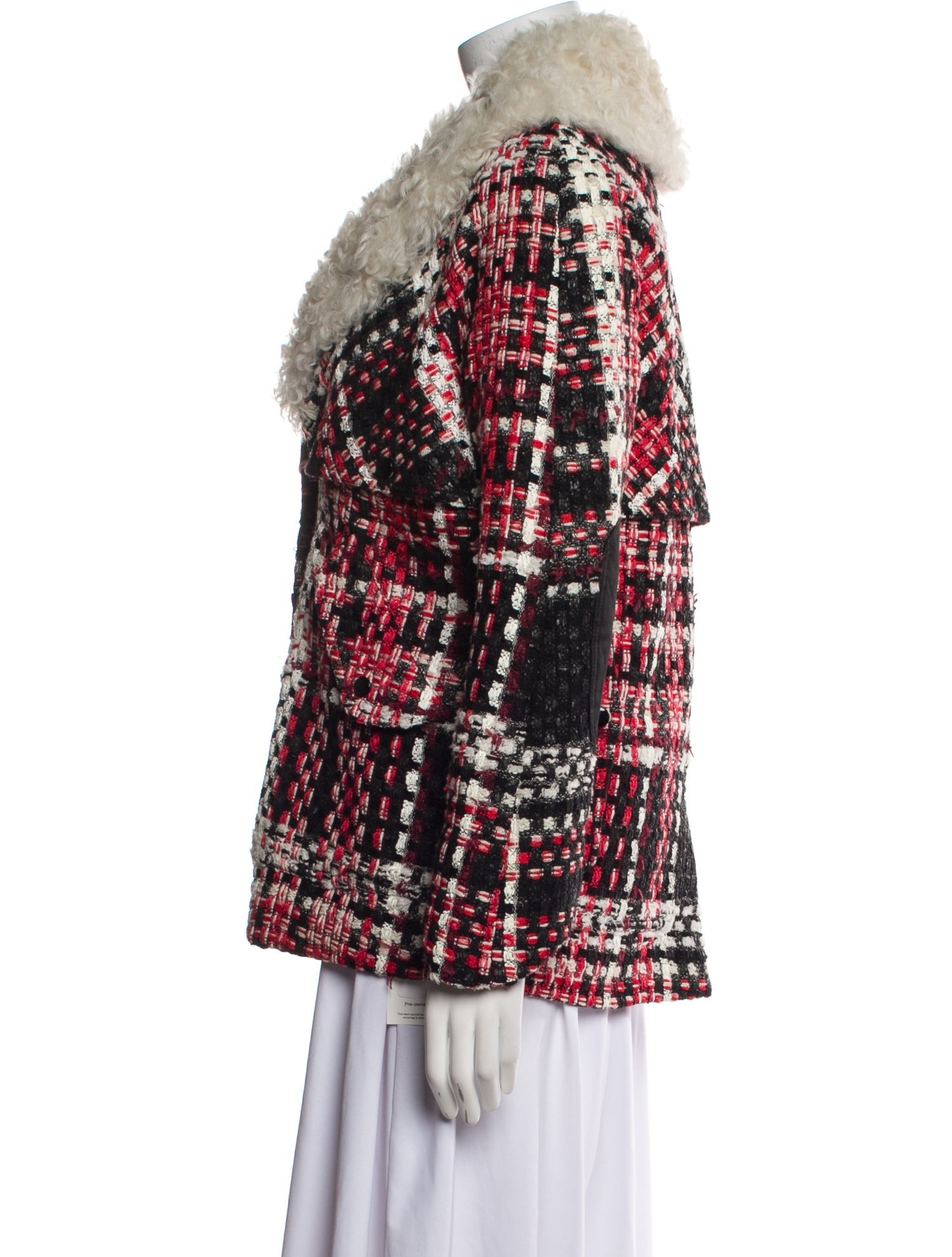 Rag & Bone Wool Plaid Print Fur Coat