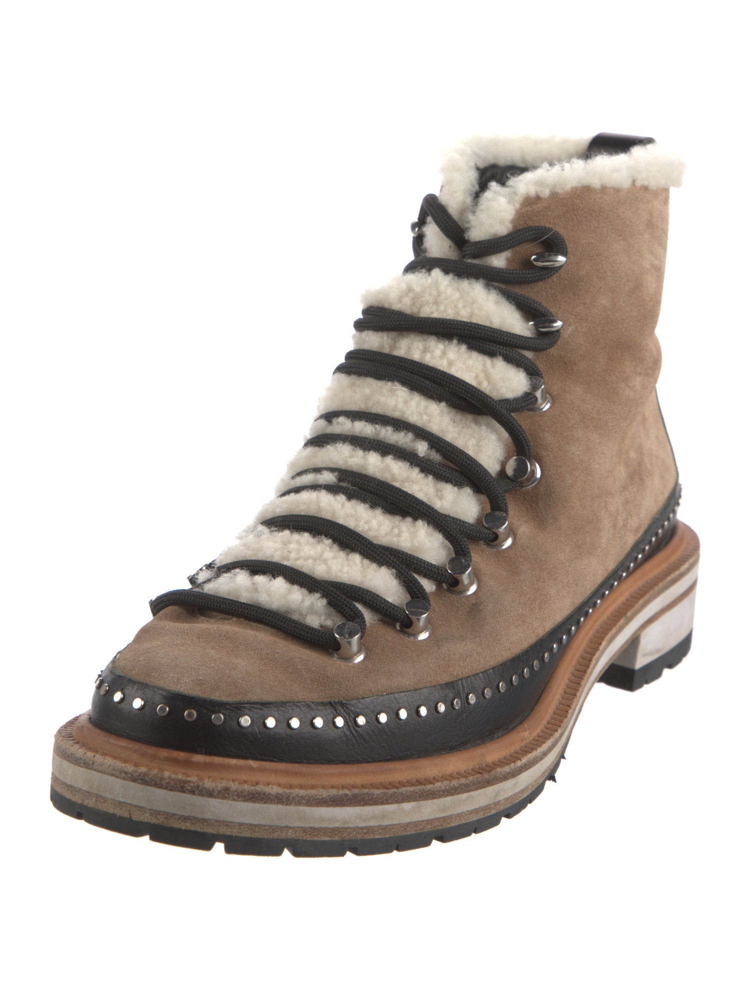 Rag & Bone Suede Fur Trim Lace-Up Boots