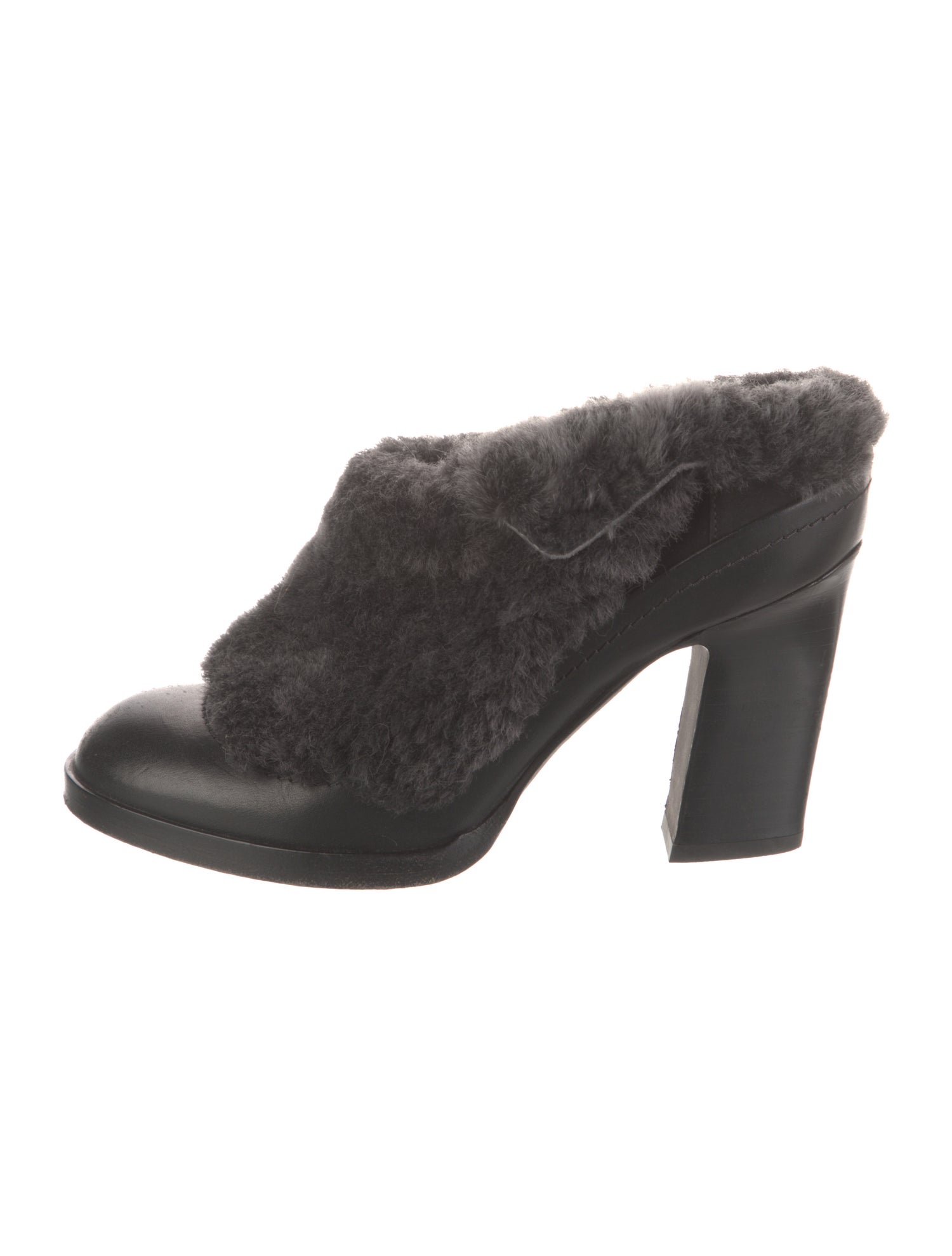Rag & Bone Leather Faux Fur Trim Mules