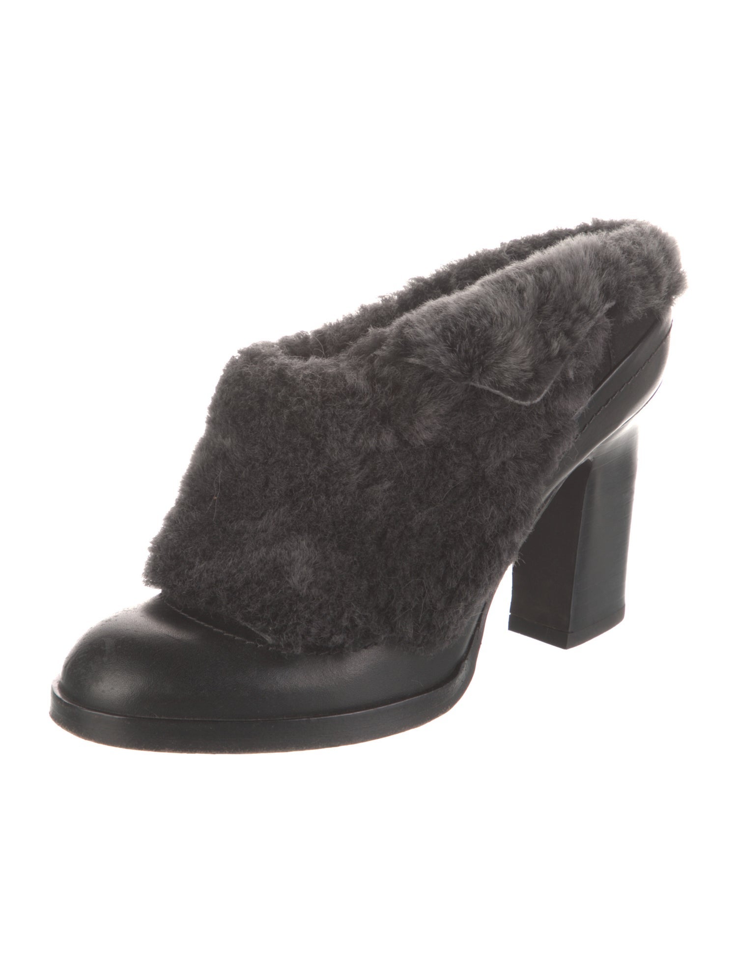 Rag & Bone Leather Faux Fur Trim Mules