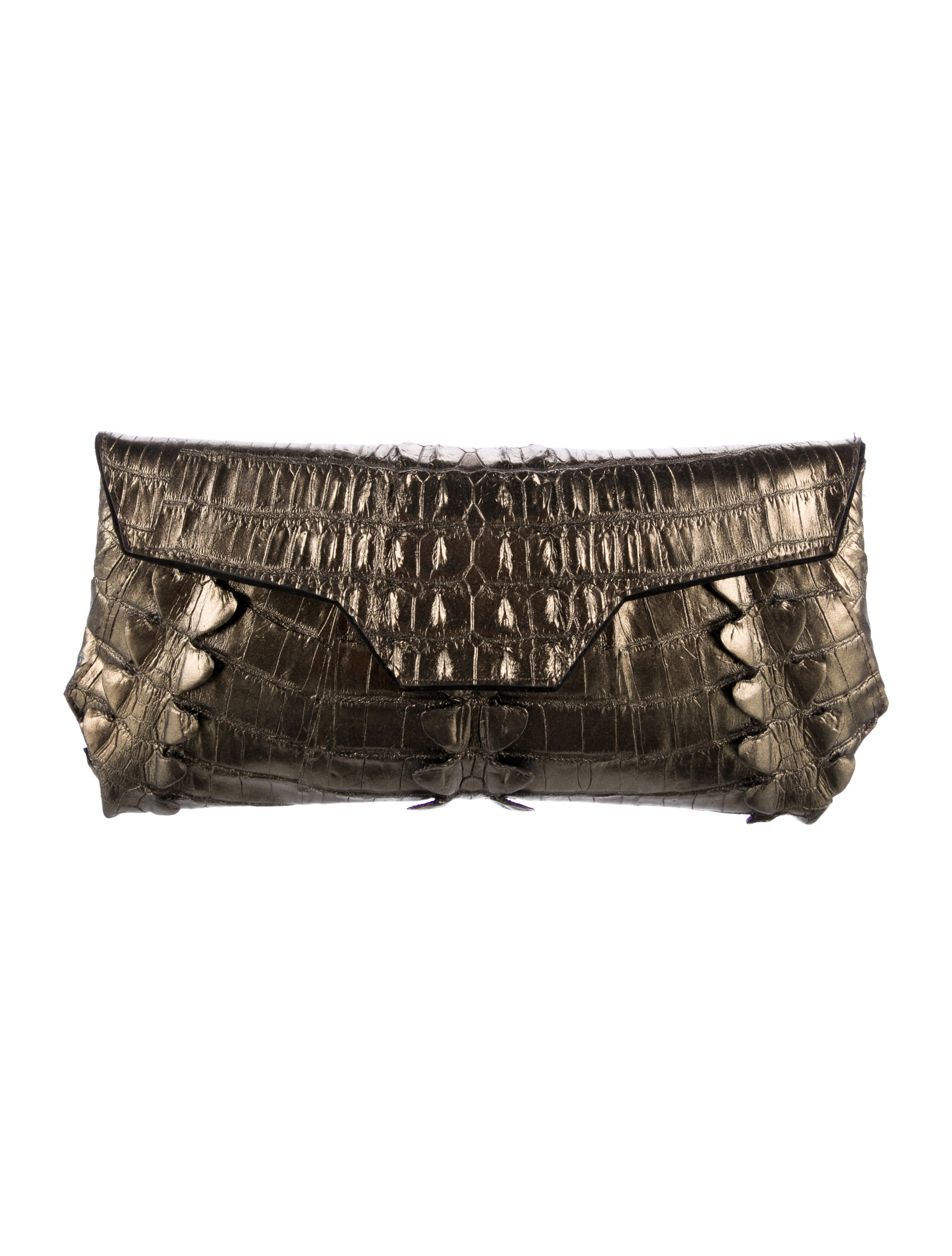 Raven Kauffman Leather Clutch Bag Green Clutches, Handbags