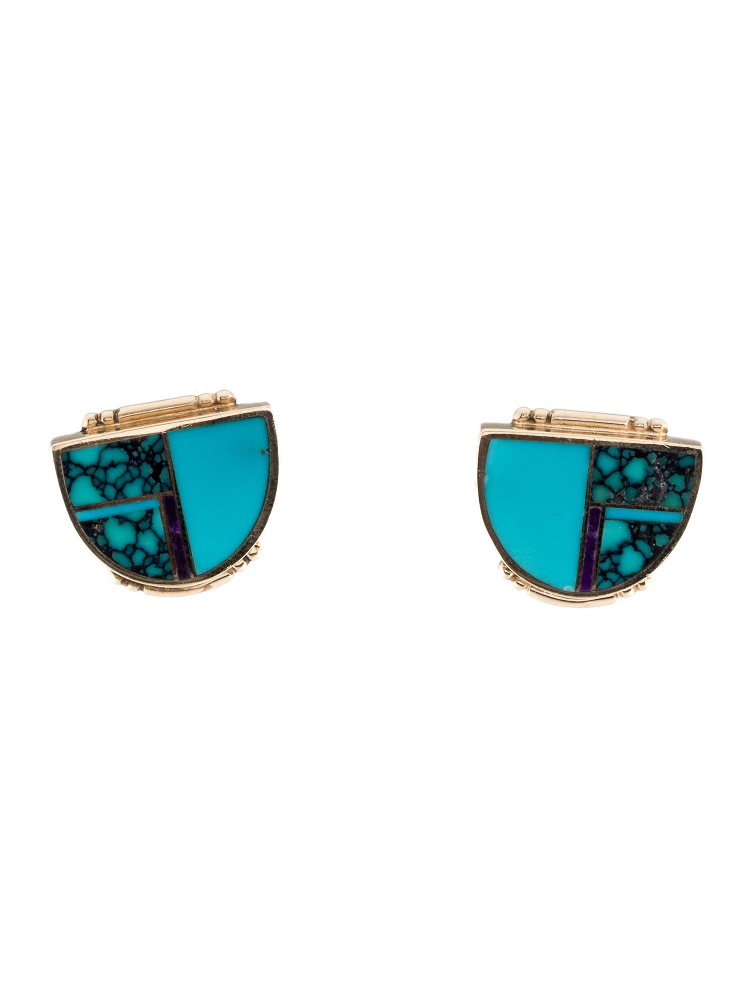 Ray Tracey 14K Sugilite & Turquoise Inlay Earrings