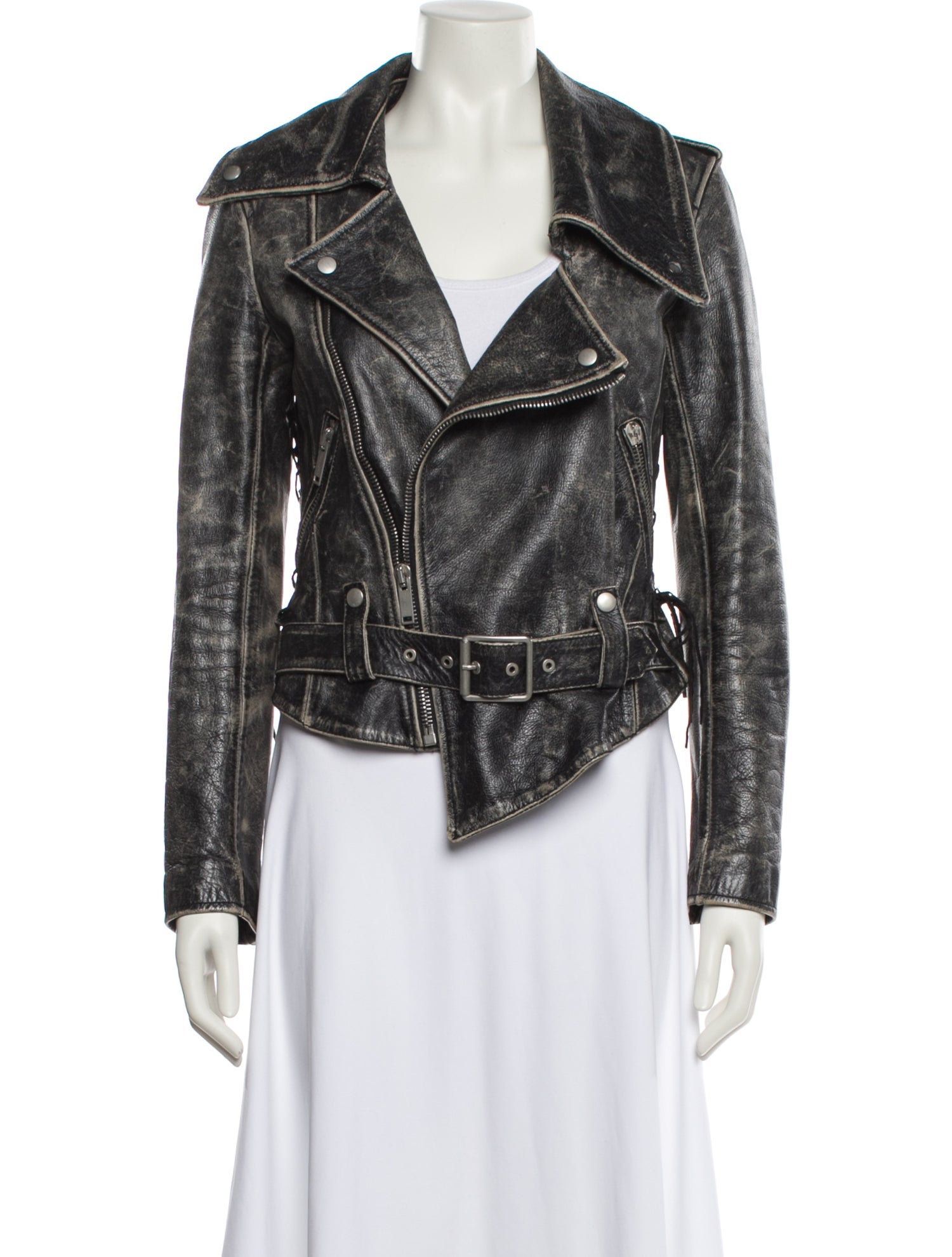 Unravel Project Leather Printed Biker Jacket
