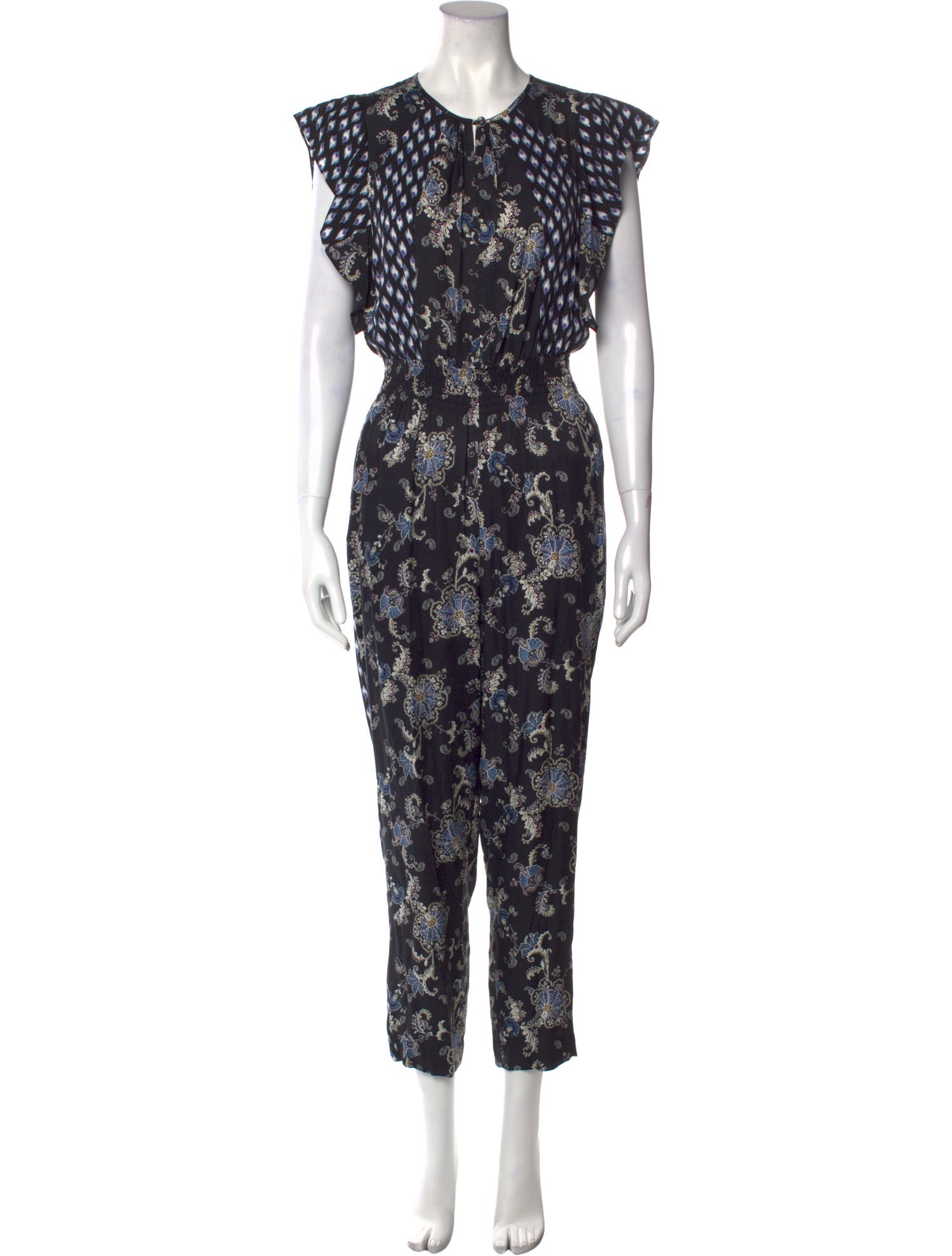 Rebecca Taylor Floral Print Crew Neck Jumpsuit