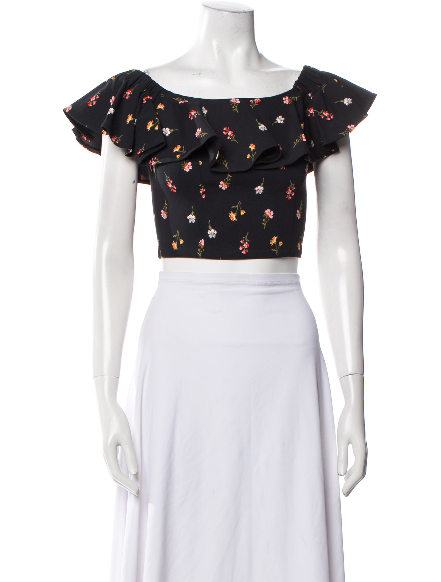 Rebecca Taylor Floral Print Bateau Neckline Crop Top