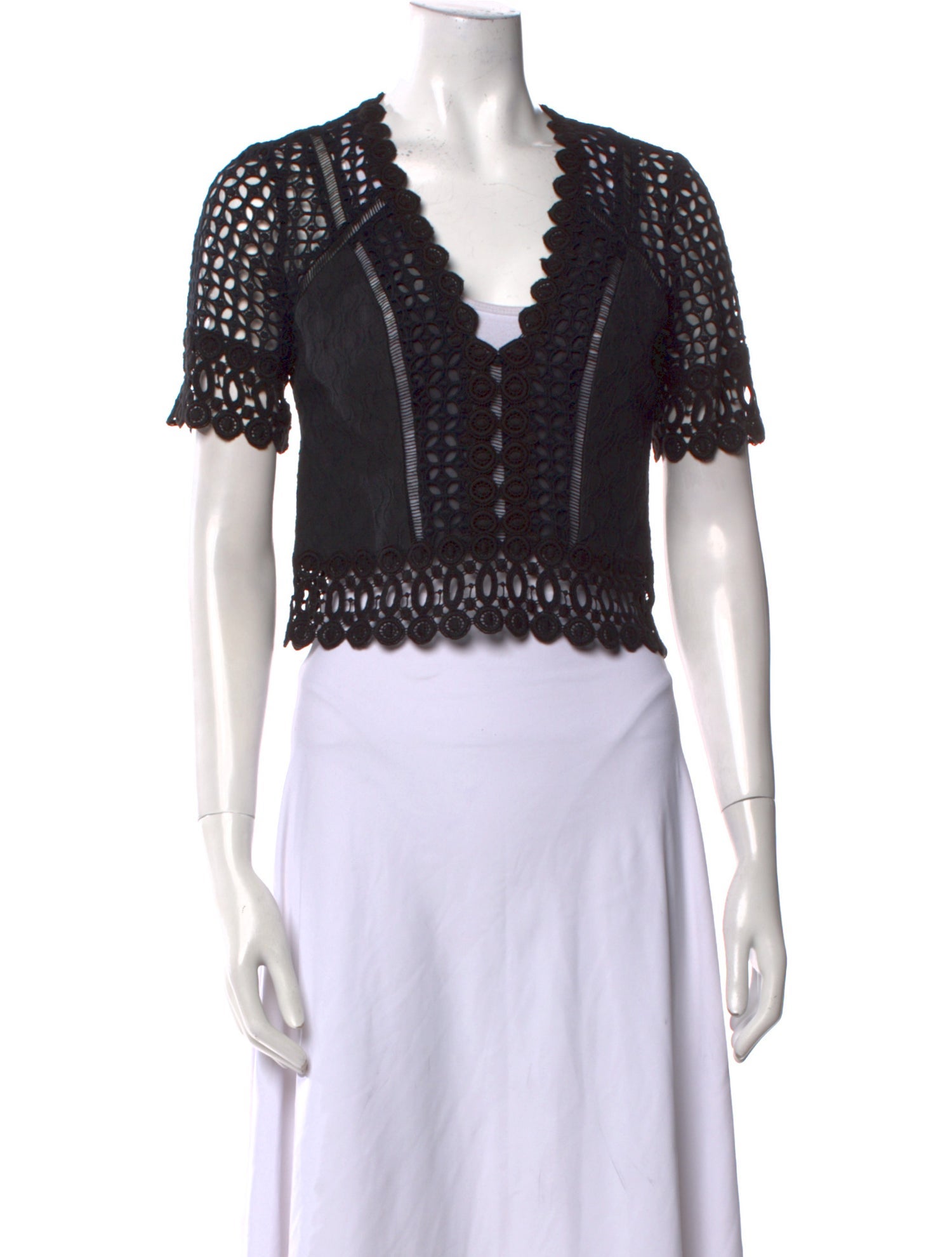 Rebecca Taylor Plunge Neckline Short Sleeve Crop Top