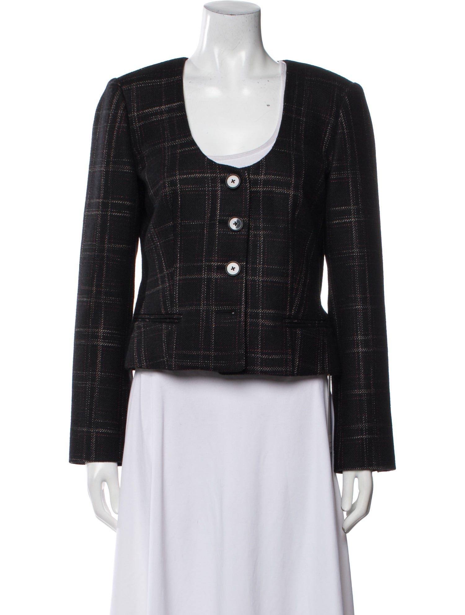 Rebecca Taylor Wool Plaid Print Evening Jacket