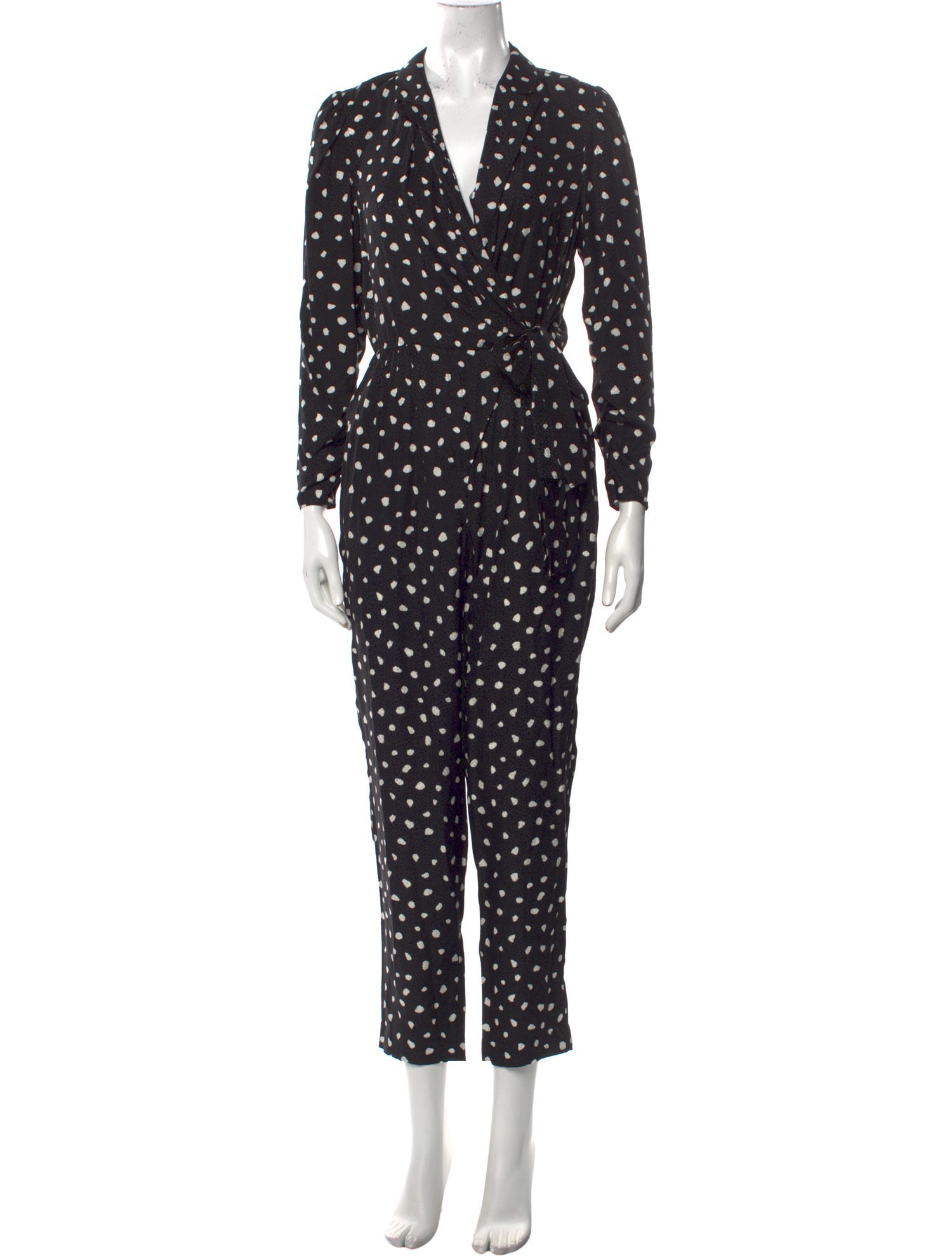 Rebecca Taylor Polka Dot Print Plunge Neckline Jumpsuit