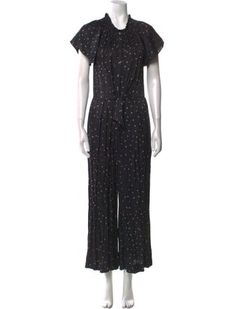 Rebecca Taylor Polka Dot Print Crew Neck Jumpsuit