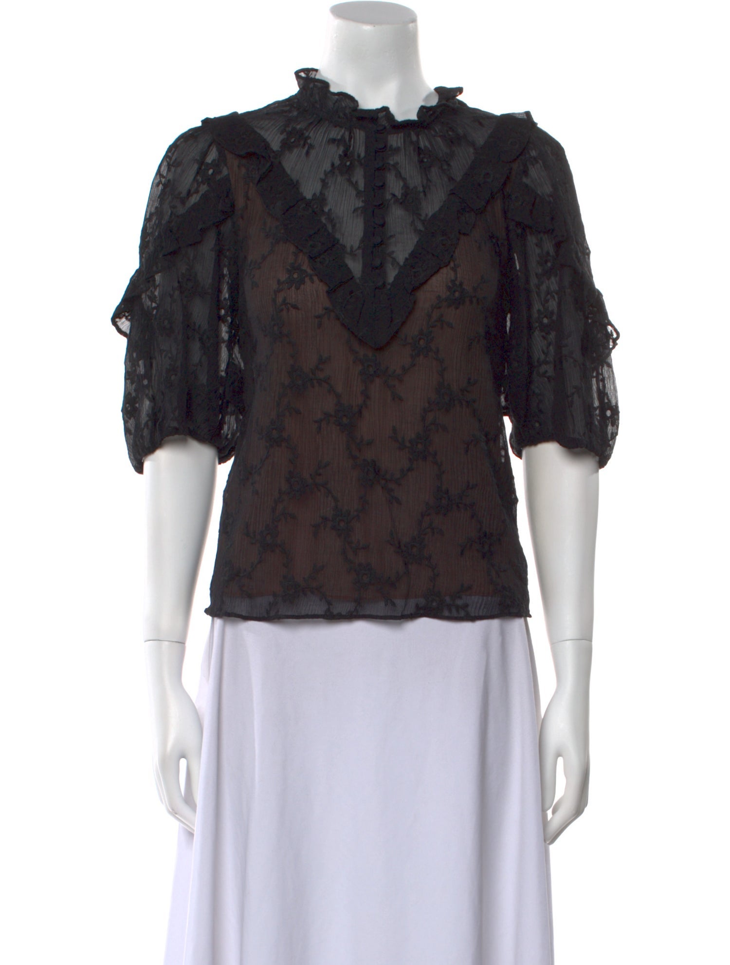 Rebecca Taylor Lace Pattern Mock Neck Blouse