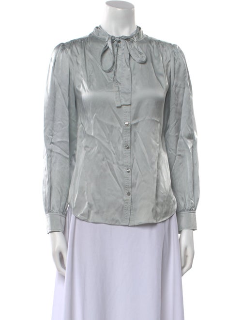 Rebecca Taylor Silk Mock Neck Button-Up Top