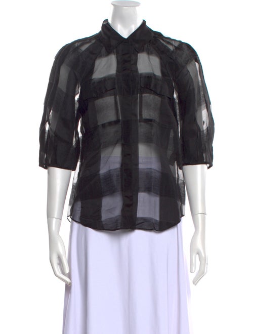 Rebecca Taylor Silk Three-Quarter Sleeve Button-Up Top