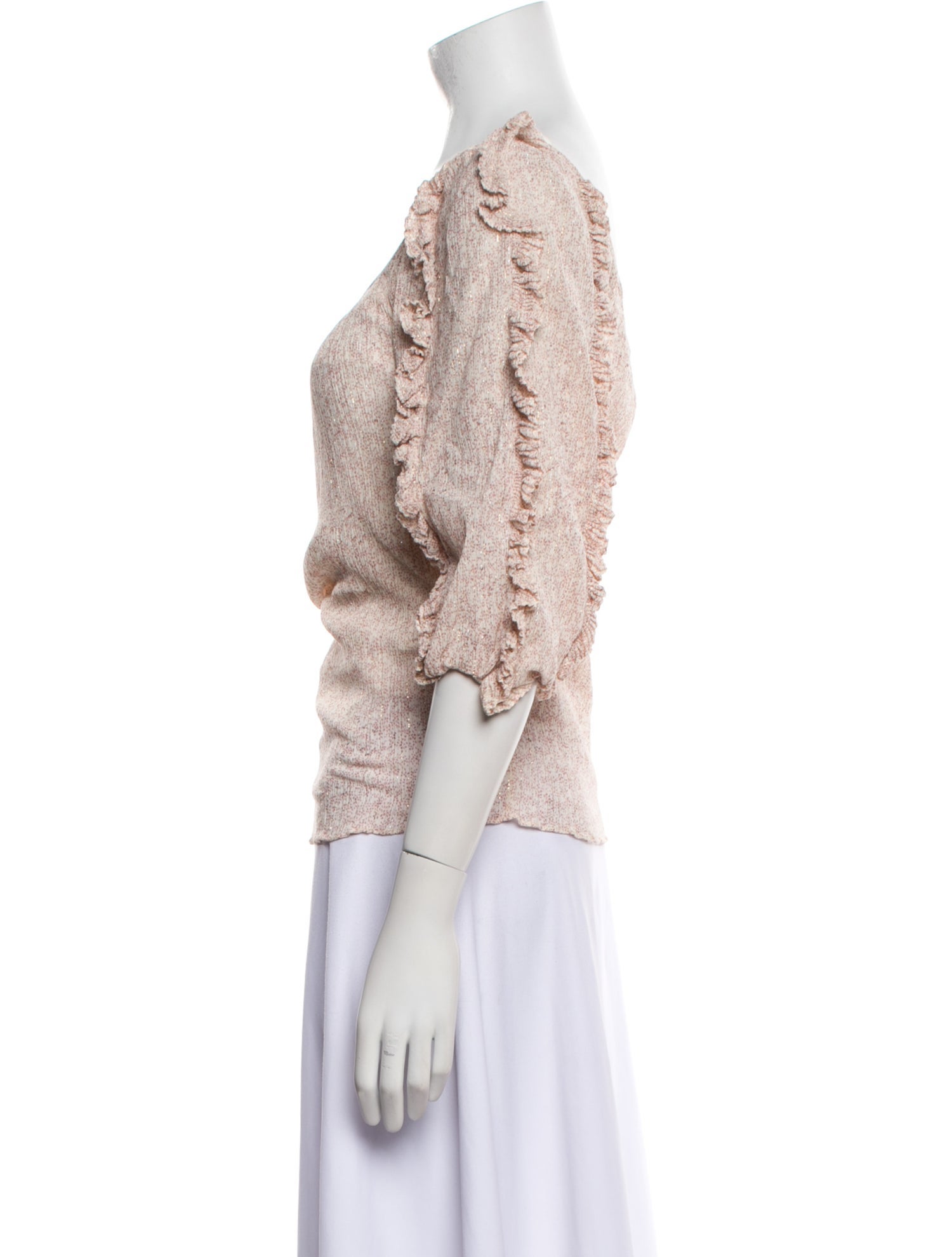 Rebecca Taylor Square Neckline Three-Quarter Sleeve Crop Top