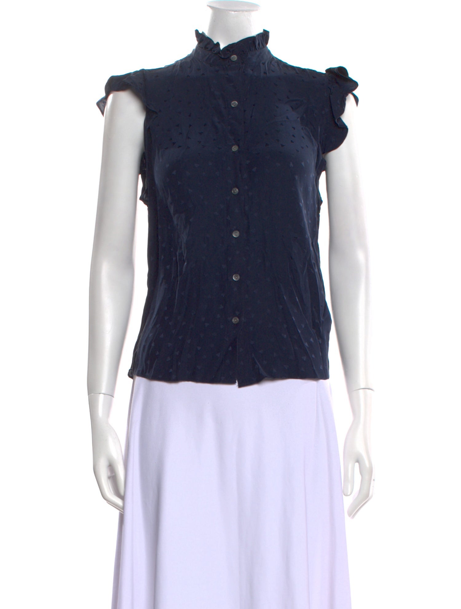 Rebecca Taylor Silk Mock Neck Button-Up Top