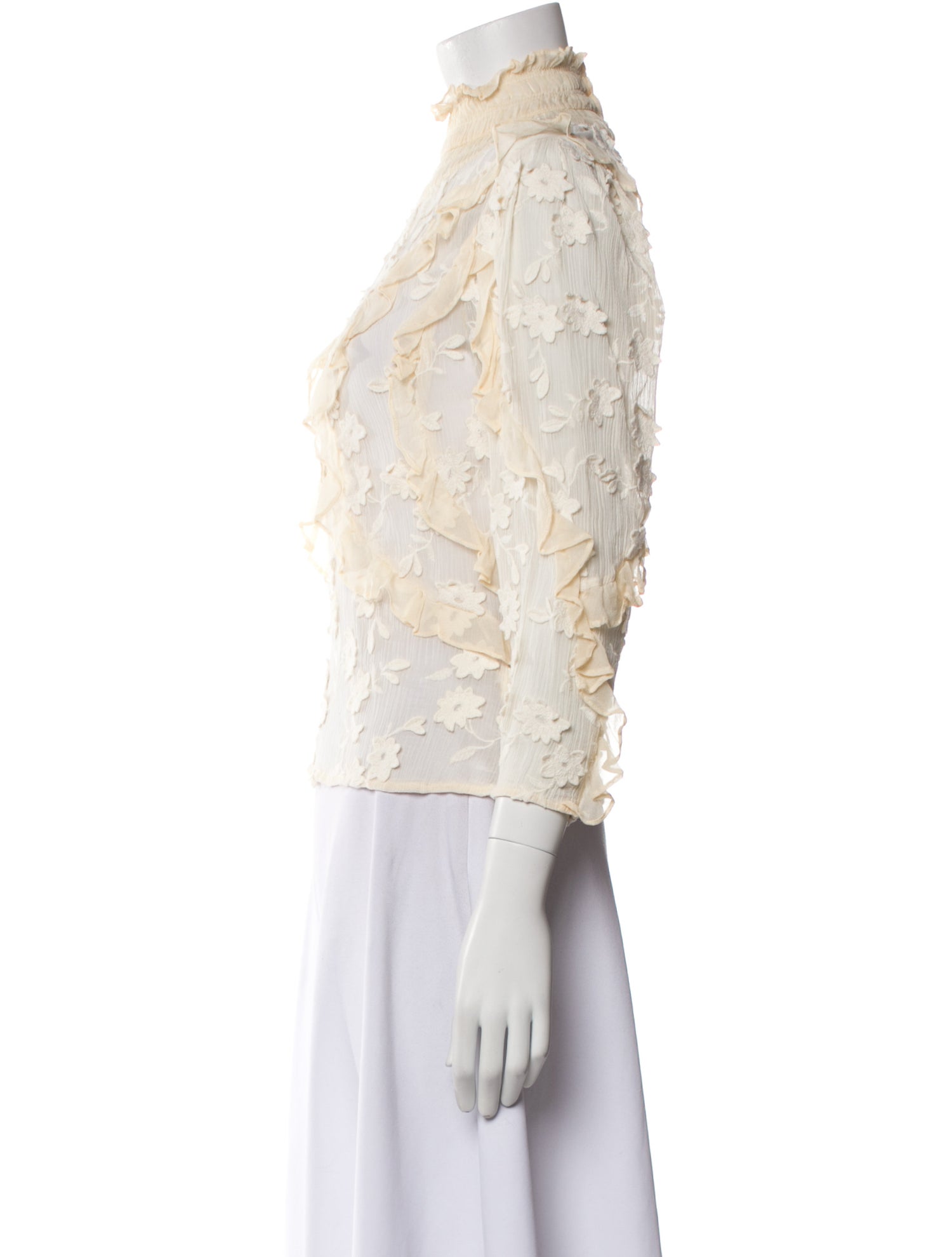 Rebecca Taylor Lace Pattern Mock Neck Blouse