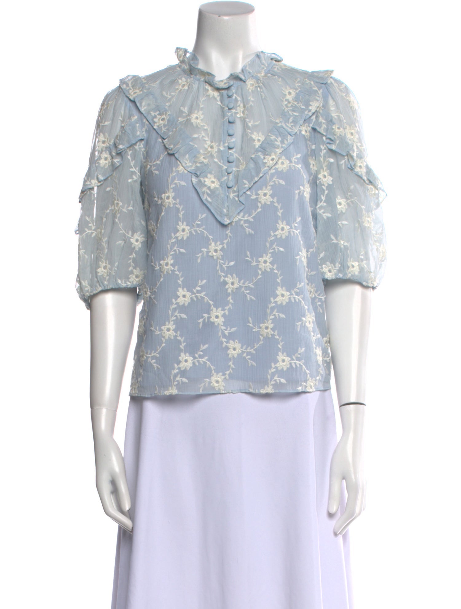 Rebecca Taylor Floral Print Mock Neck Blouse