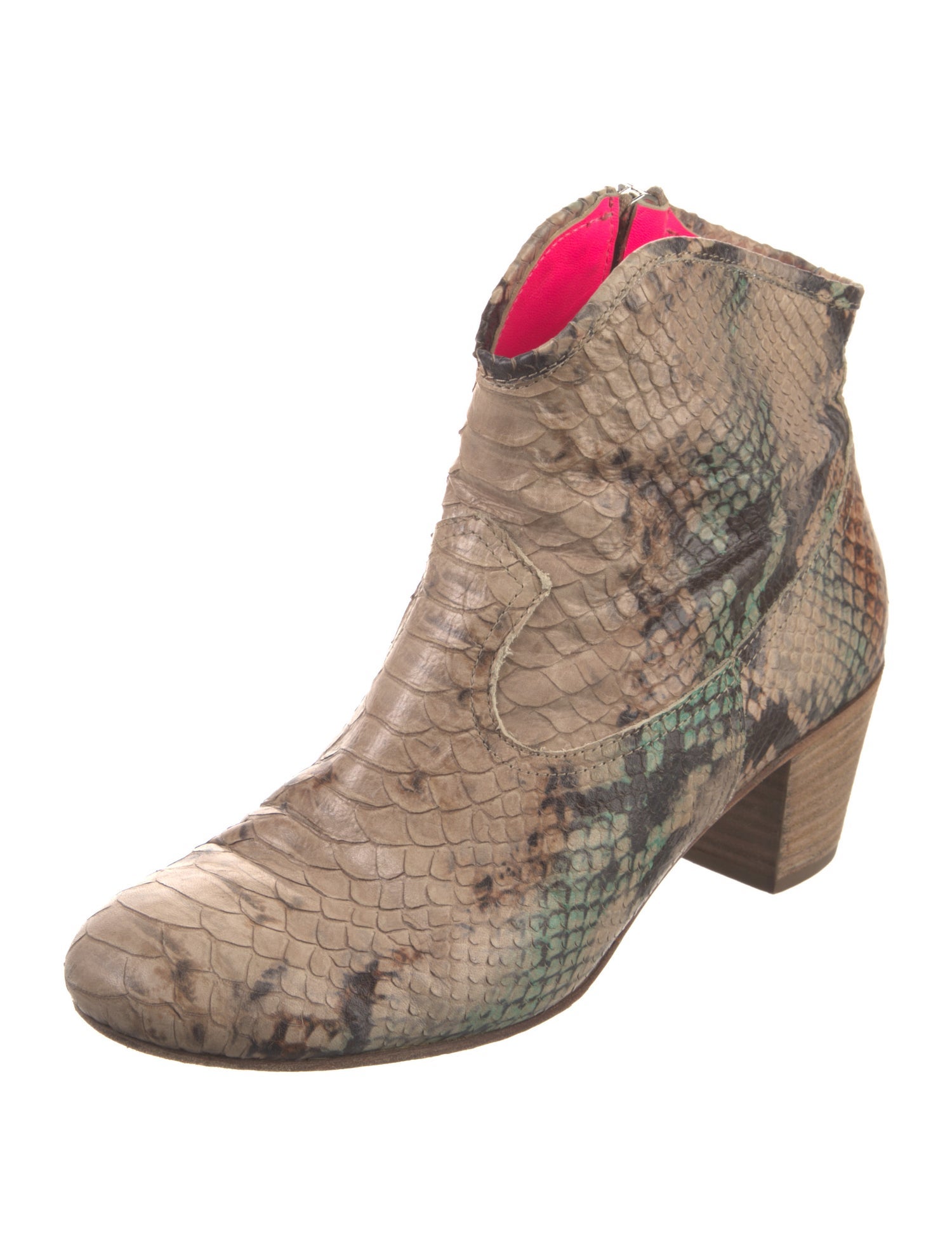 Rebecca Taylor Embossed Leather Animal Print Western Boots