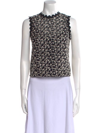 Rebecca Taylor Lace Pattern Crew Neck Crop Top