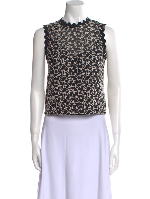Rebecca Taylor Lace Pattern Crew Neck Crop Top