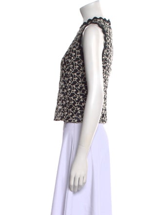 Rebecca Taylor Lace Pattern Crew Neck Crop Top