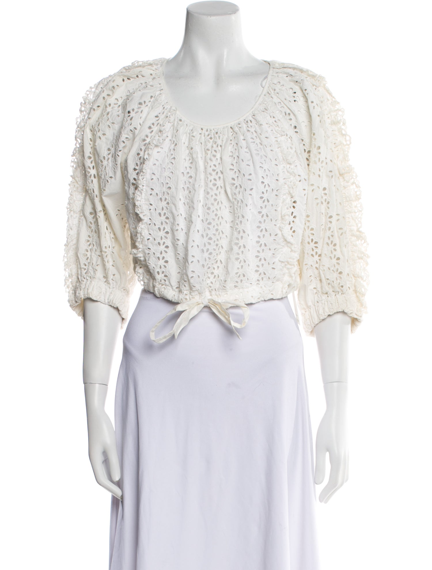 Rebecca Taylor Eyelet Scoop Neck Crop Top