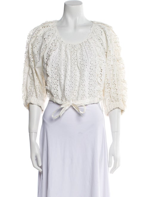 Rebecca Taylor Eyelet Scoop Neck Crop Top