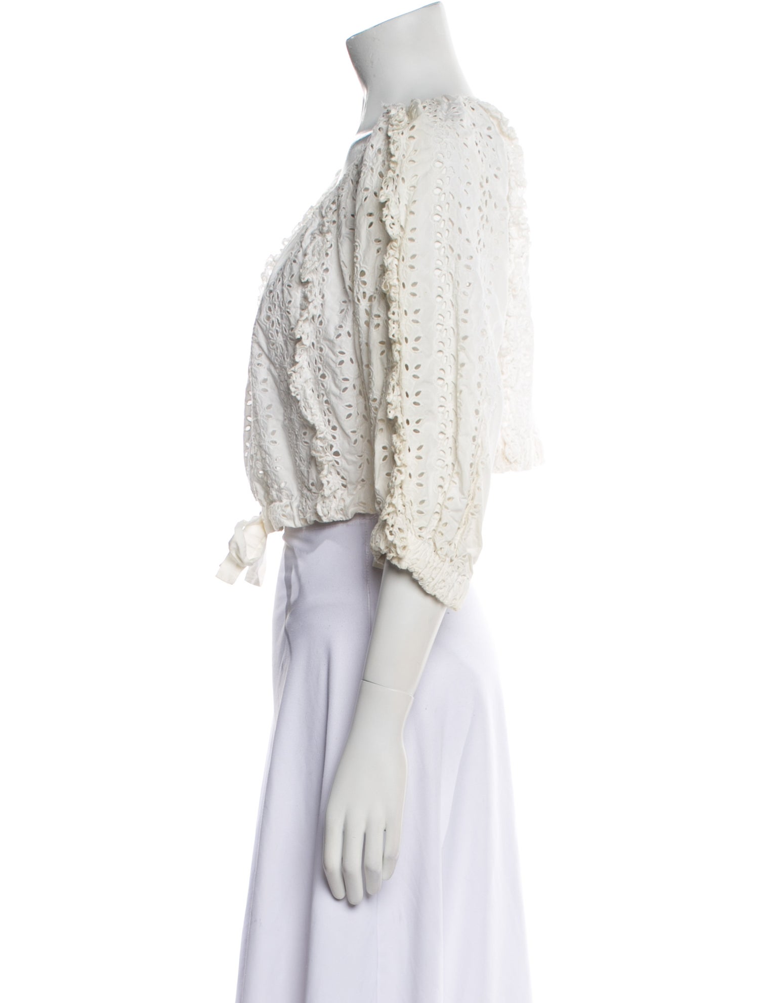 Rebecca Taylor Eyelet Scoop Neck Crop Top