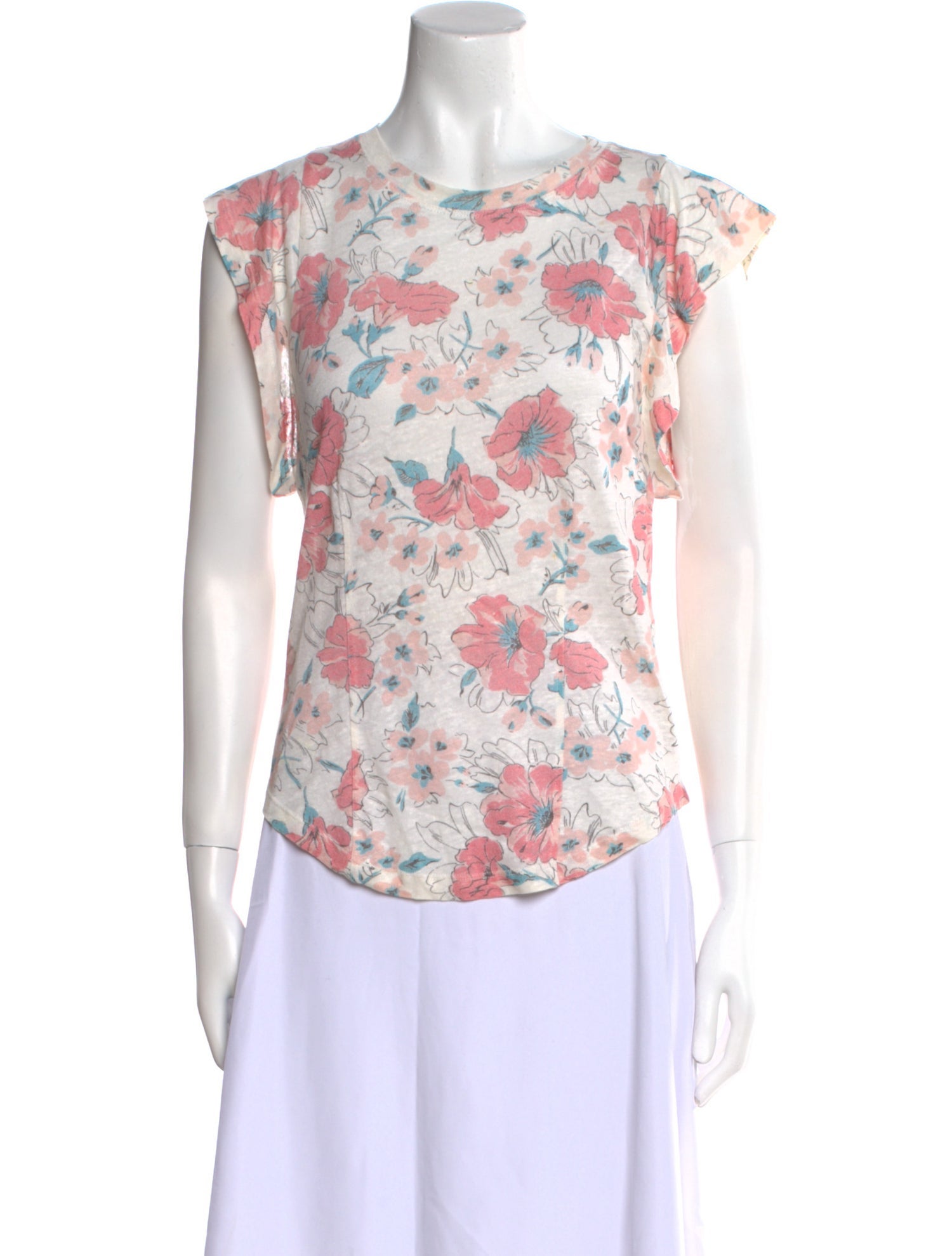 Rebecca Taylor Linen Floral Print T-Shirt w/ Tags