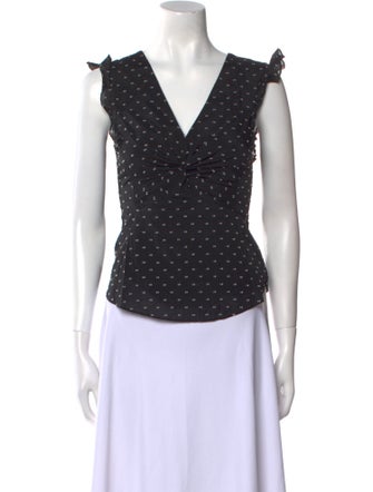 Rebecca Taylor Polka Dot Print V-Neck Top