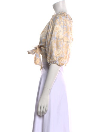 Rebecca Taylor Paisley Print Crew Neck Crop Top