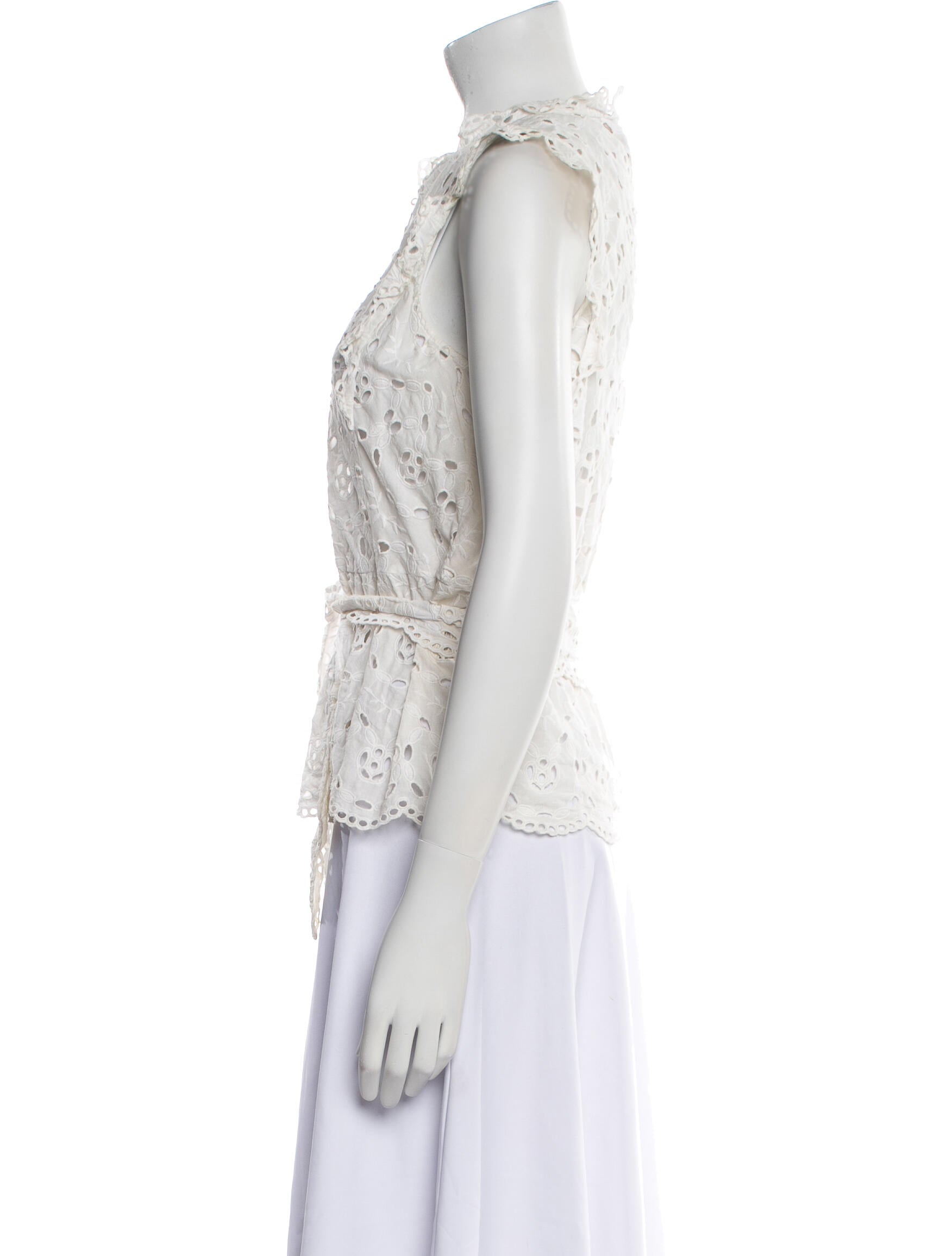 Rebecca Taylor Lace Pattern Mock Neck Blouse